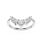 Silver ring with heart-shaped diamonds on a white background