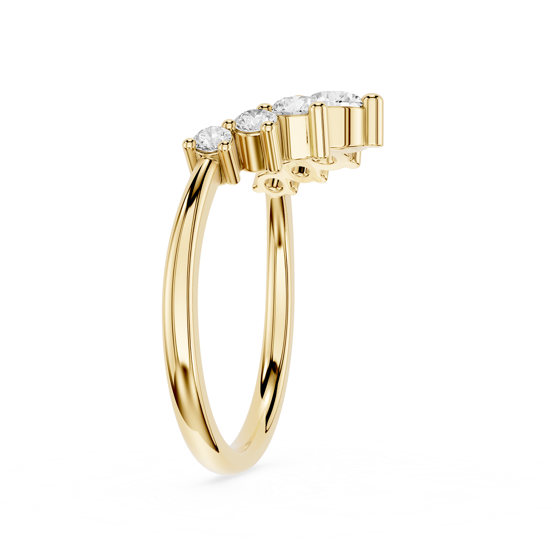 Gold ring with diamonds on a white background