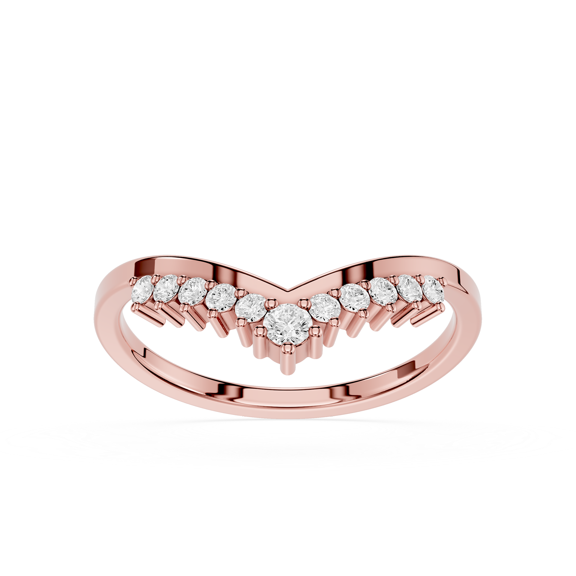 Rose gold ring with diamonds on a white background