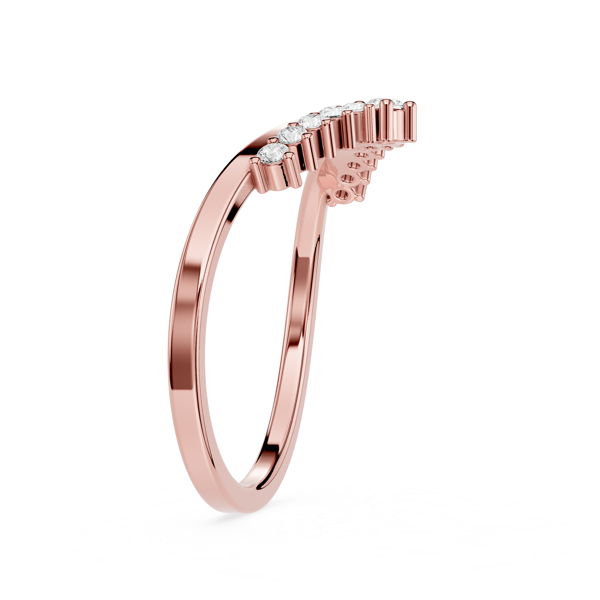 Rose gold ring with small diamonds on a white background
