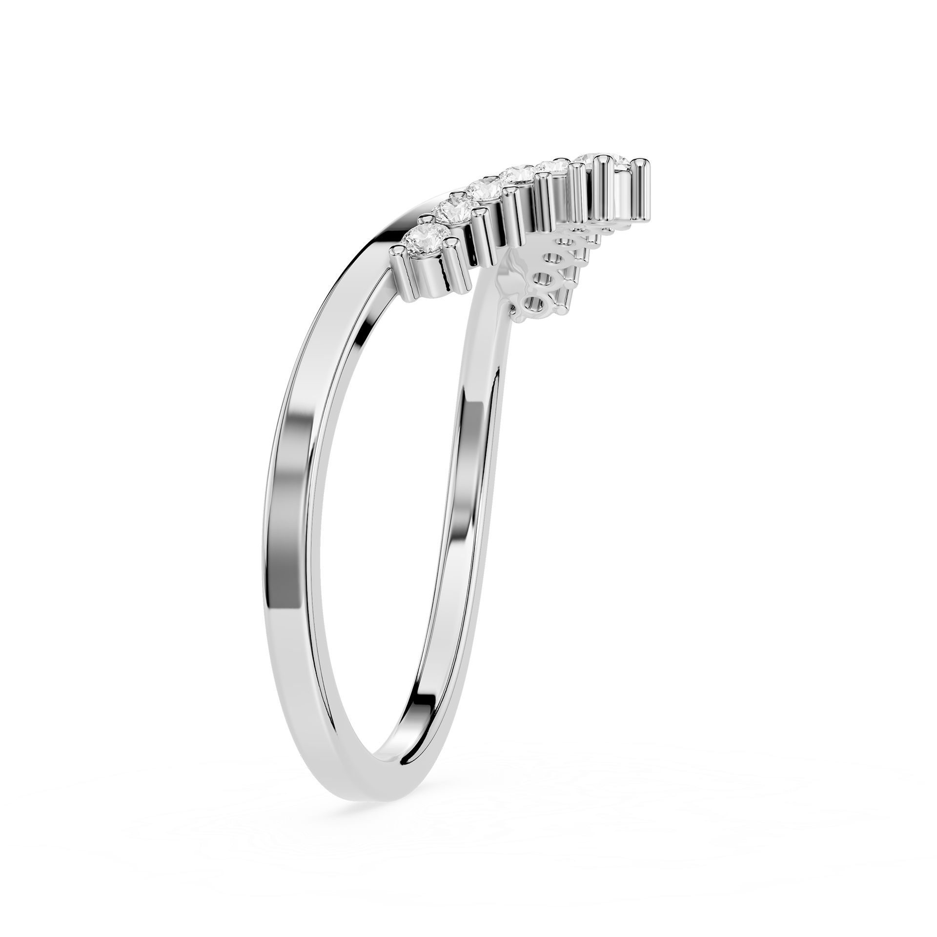 Silver ring with diamond accents on a white background