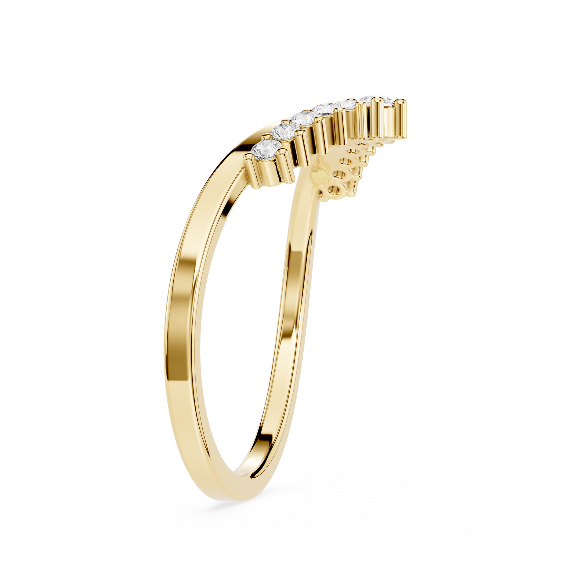 Gold ring with diamond accents on a white background