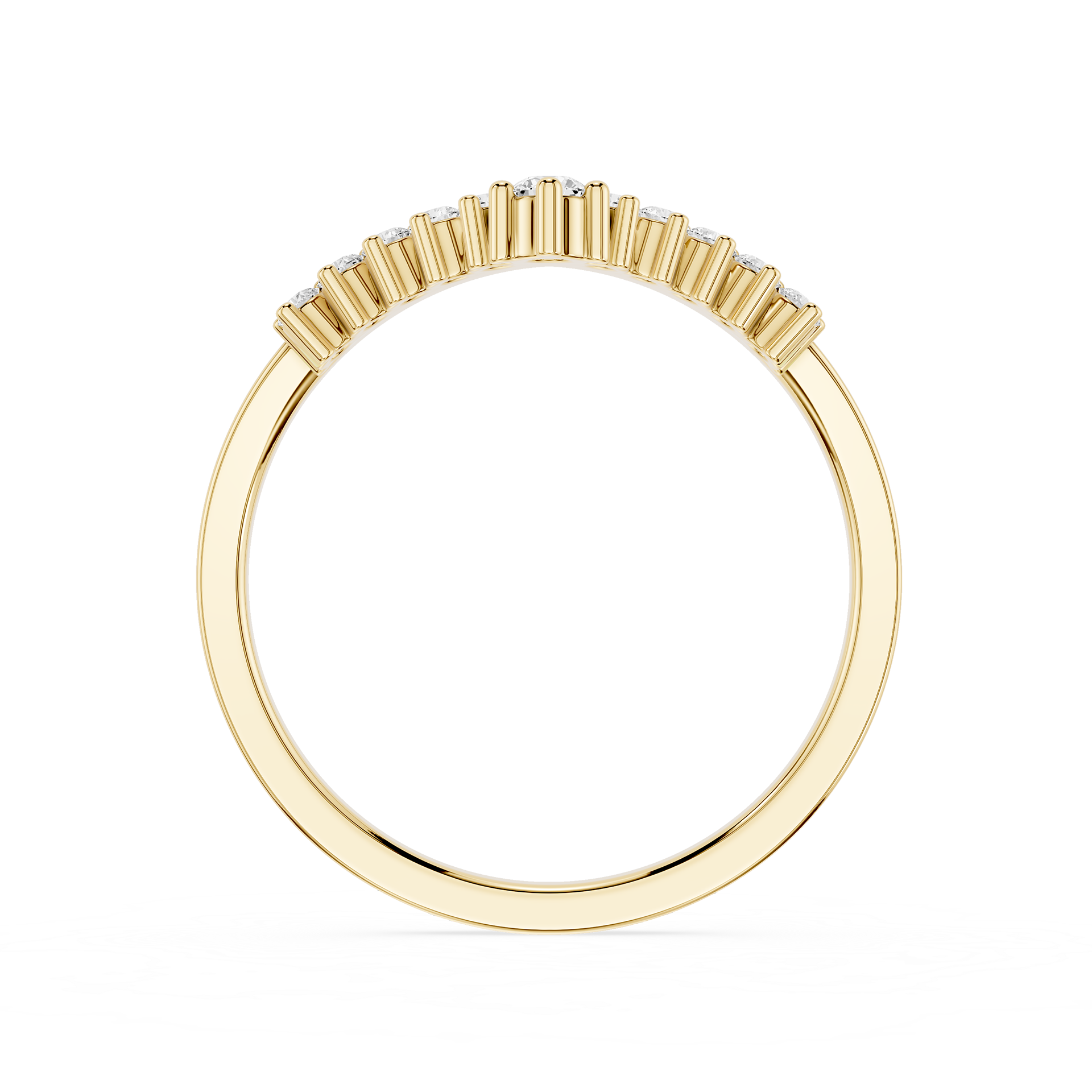 Gold ring with small diamonds on a white background