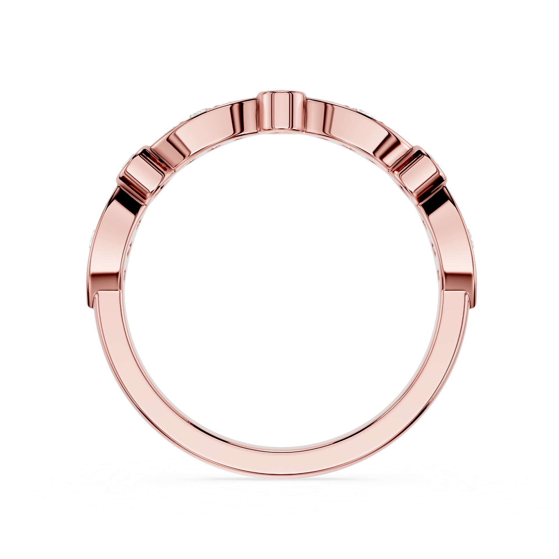 Rose gold ring with beveled edges on a white background