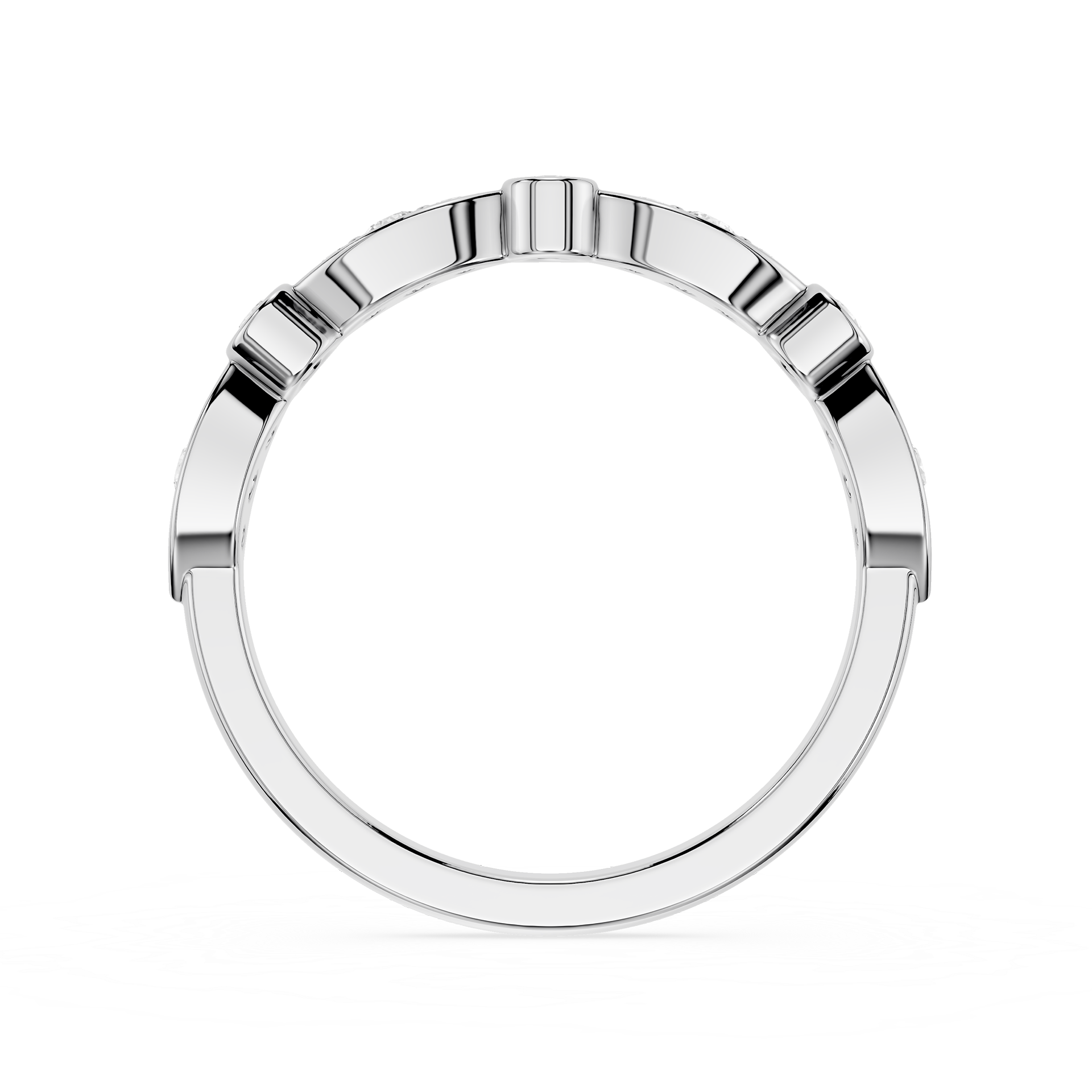 Silver ring with beveled edges on a white background