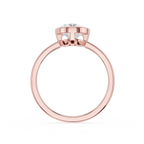 Rose gold ring with a diamond on a white background