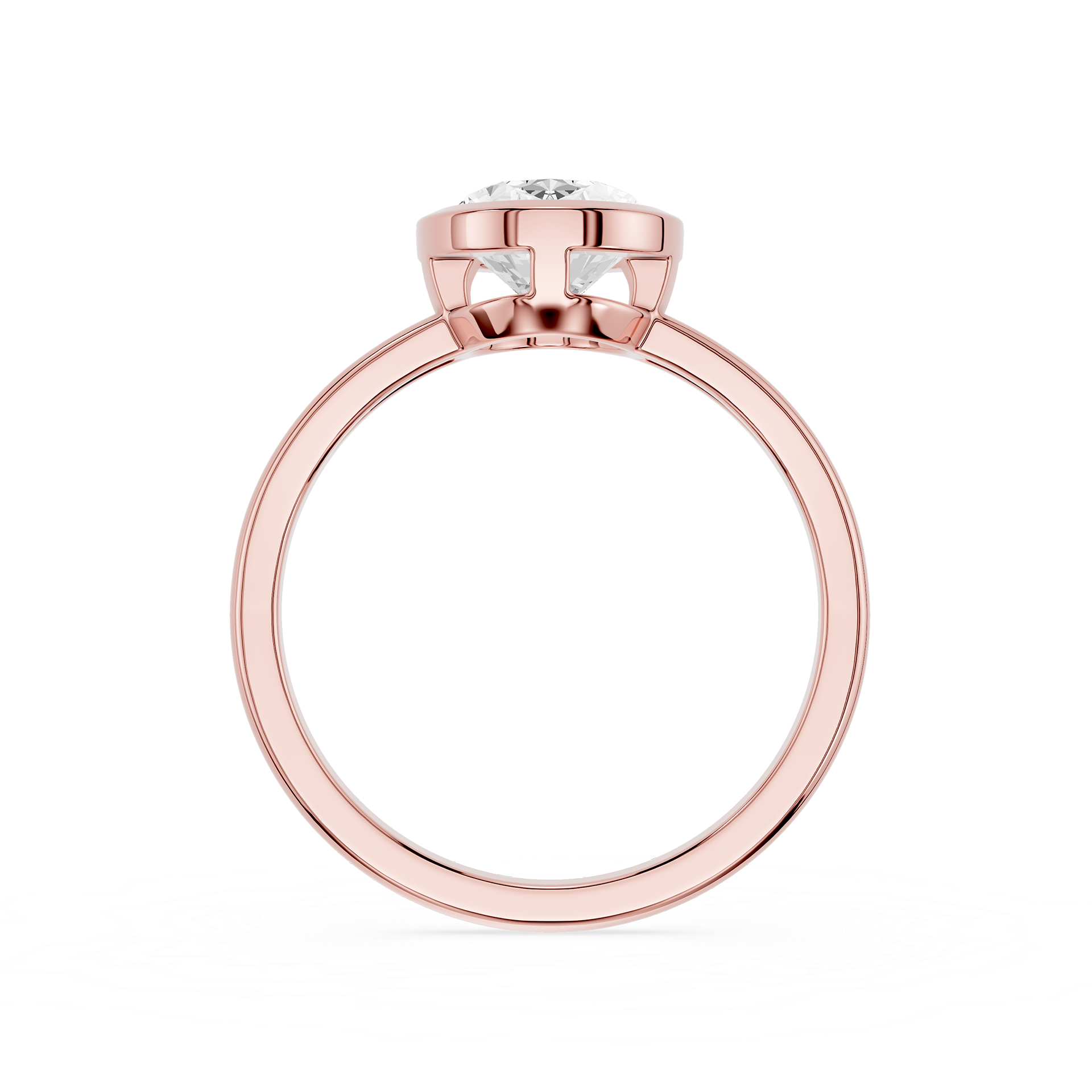 Rose gold ring with a diamond on a white background