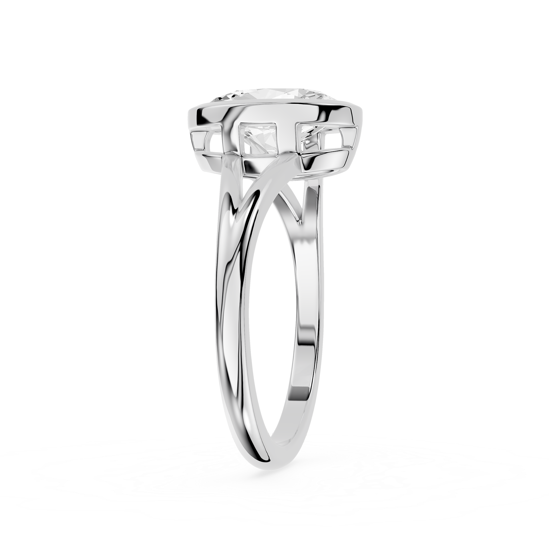 Silver ring with a diamond on a white background
