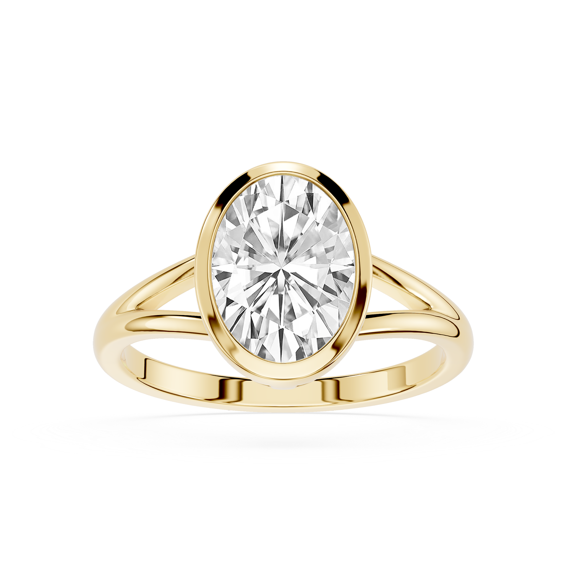 Gold ring with a large diamond on a white background