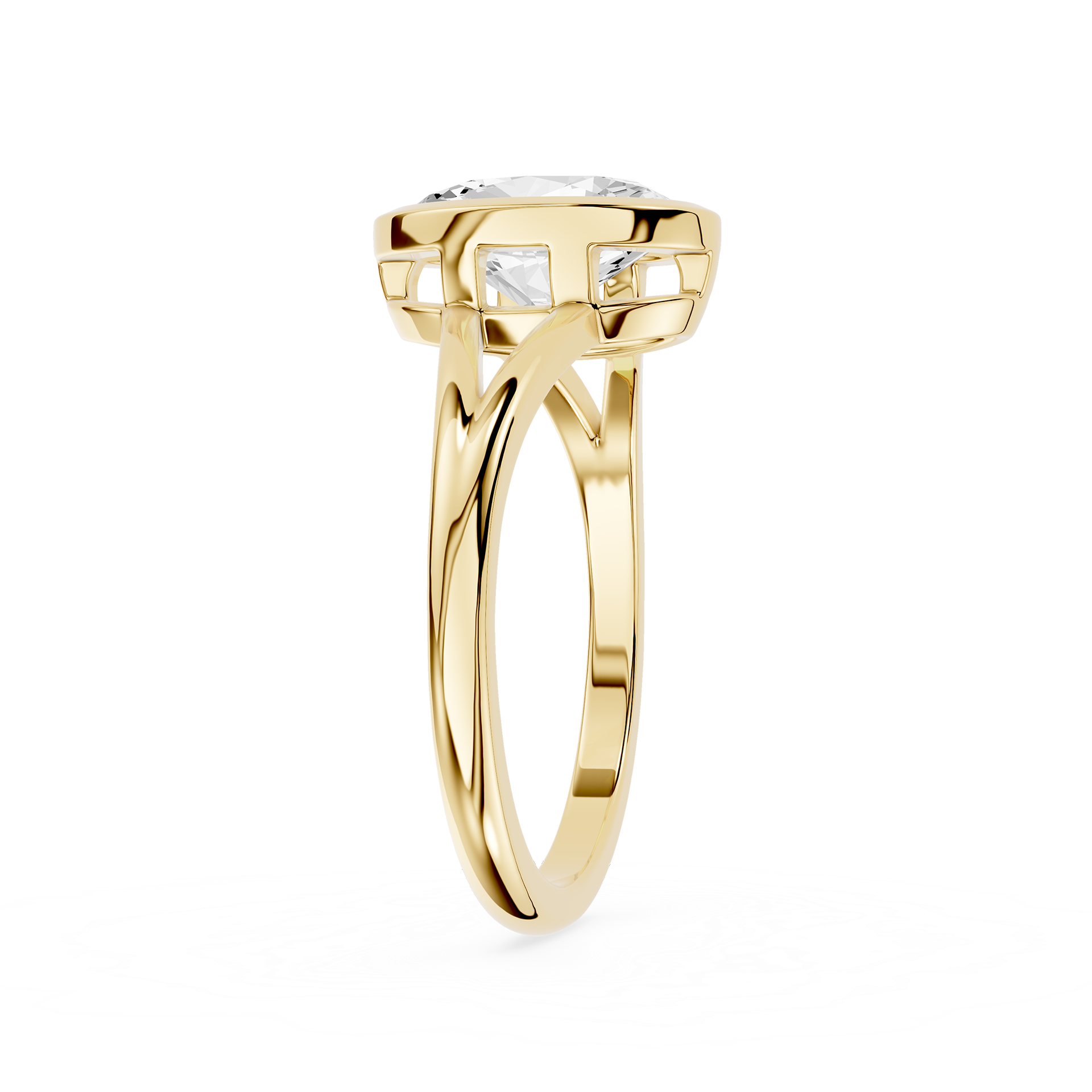 Gold ring with a diamond on a white background