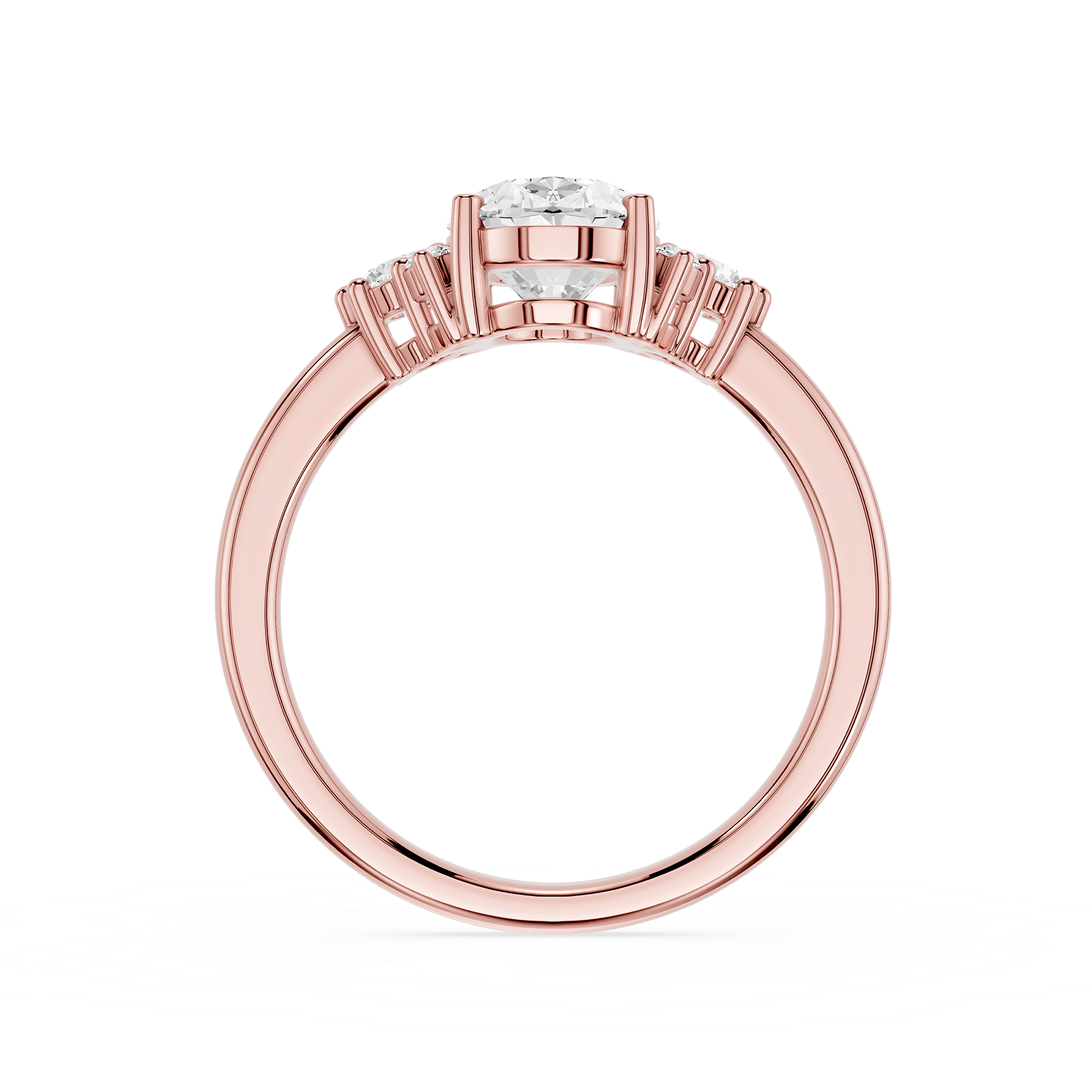 Rose gold ring with a diamond on a white background