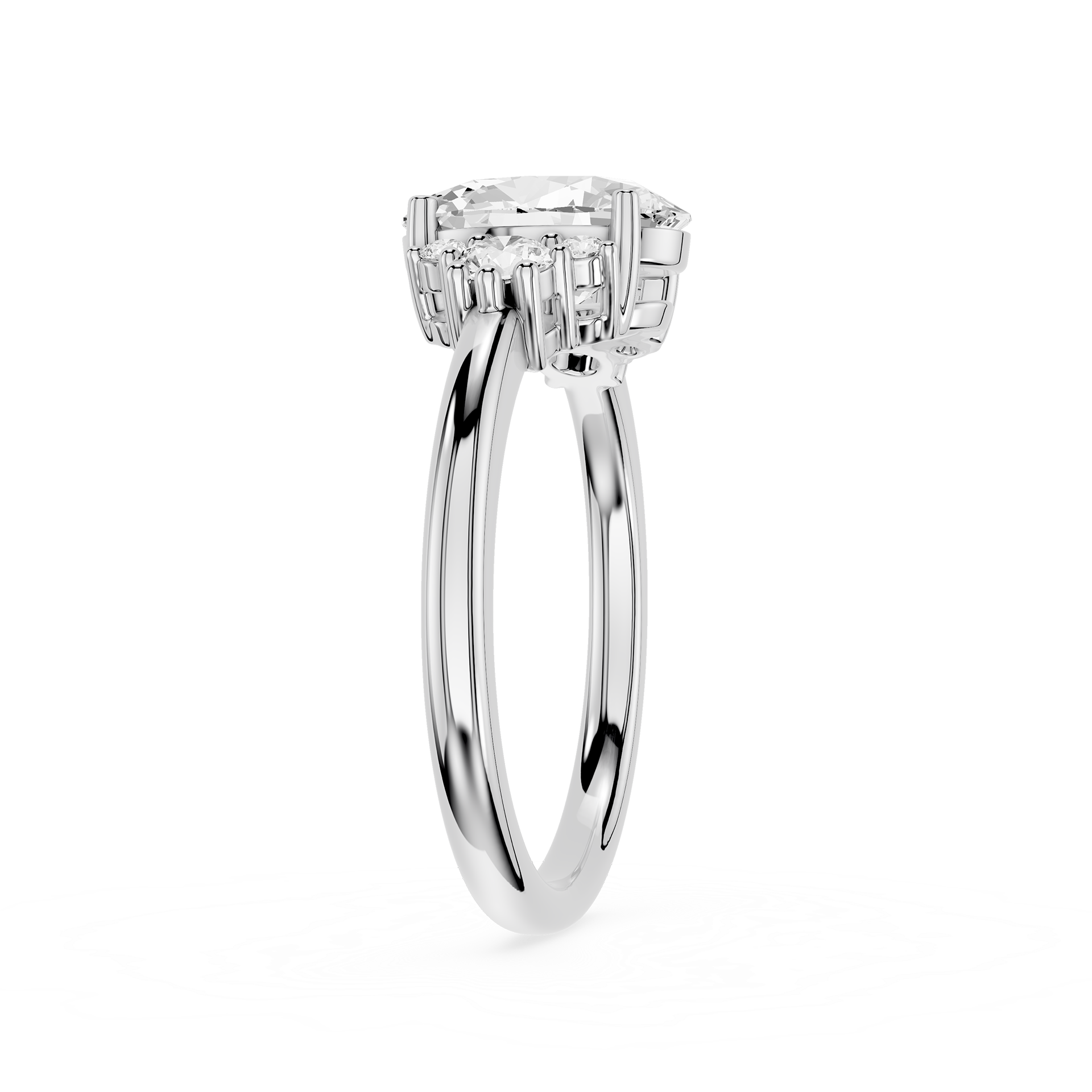 Diamond ring with a rectangular cut gemstone on a white background