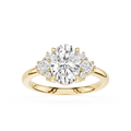 Gold ring with a large central diamond and smaller diamonds on the sides on a white background