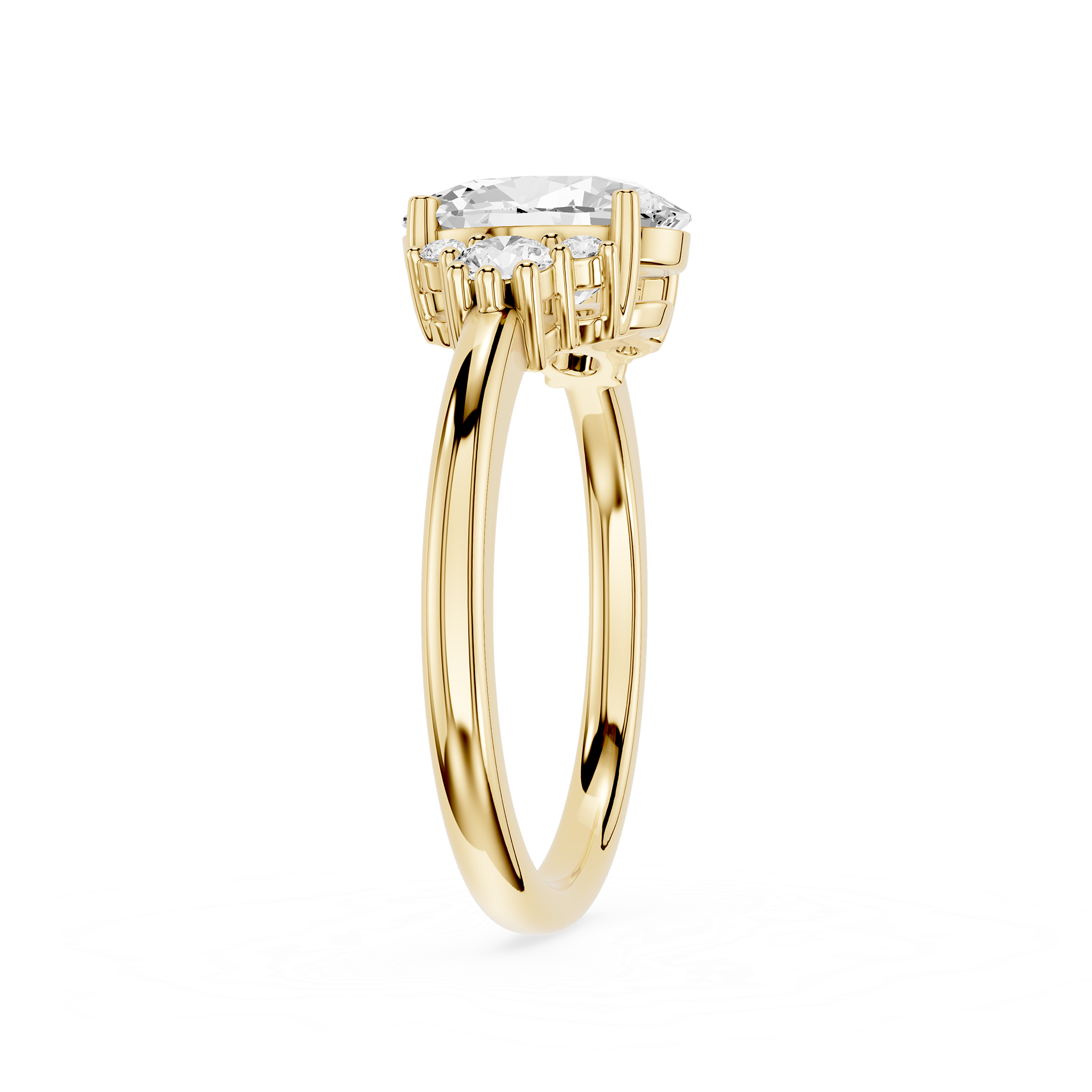 Gold ring with a diamond on a white background