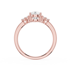 Rose gold ring with diamond on a white background