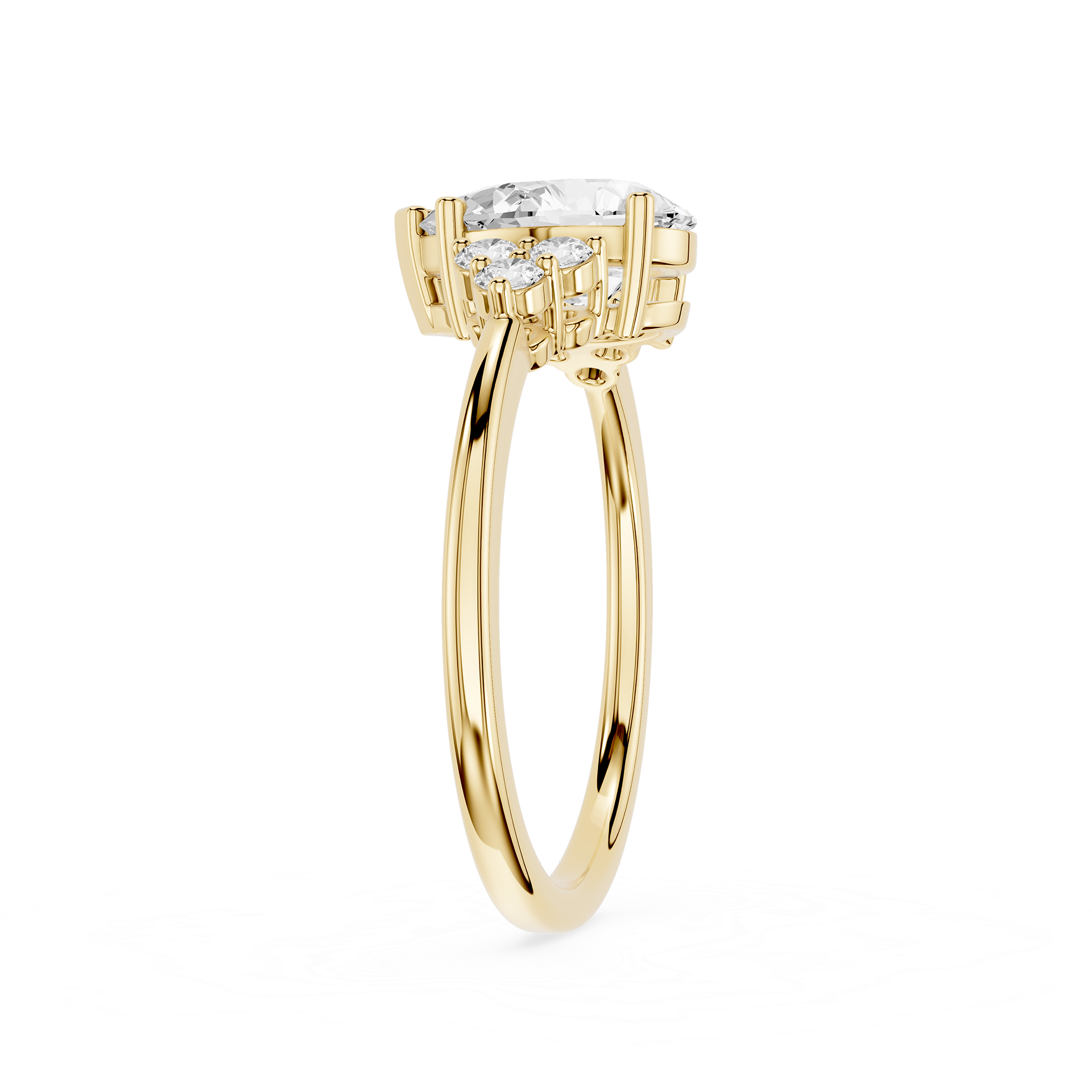 Gold ring with a diamond on a white background