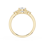 Gold ring with diamond accents on a white background