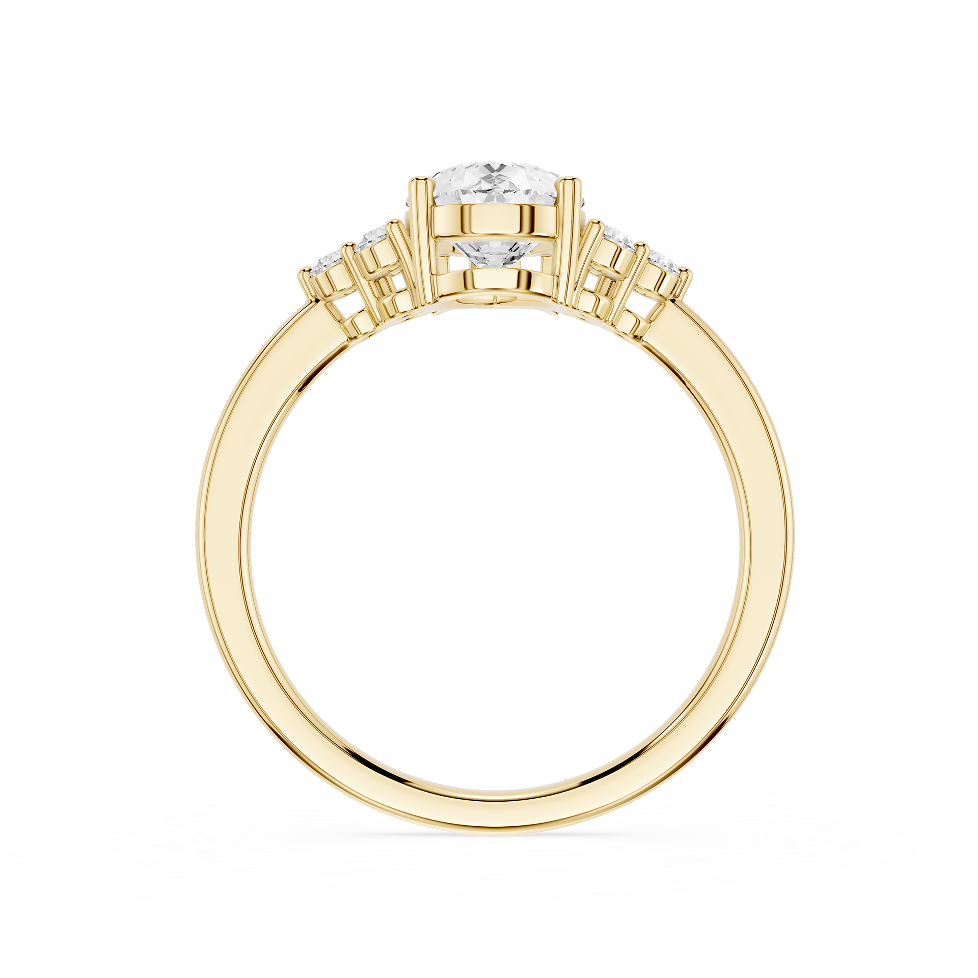 Gold ring with diamond accents on a white background