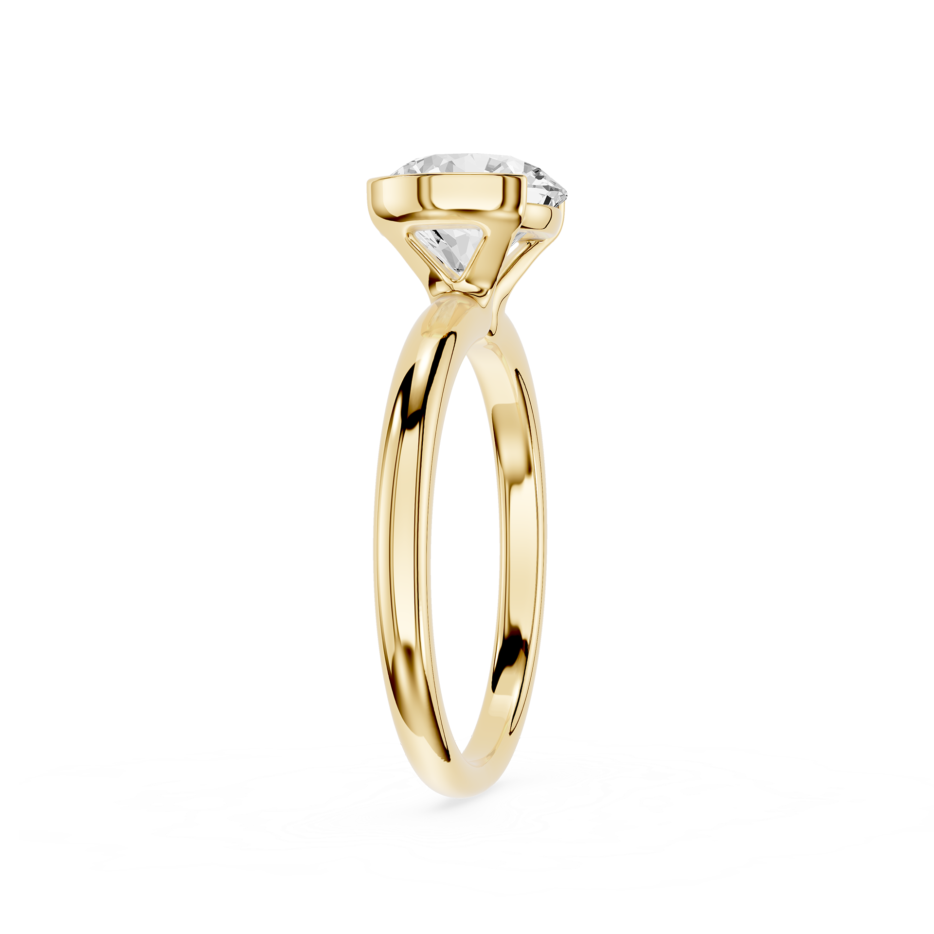 Gold ring with a diamond on a white background