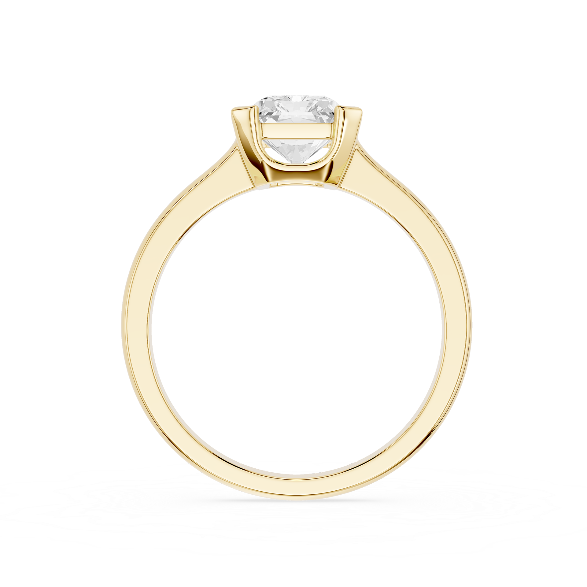 Gold ring with a diamond on a white background
