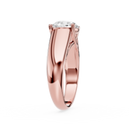 Rose gold ring with a diamond on a white background