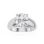 Silver ring with a large diamond on a white background