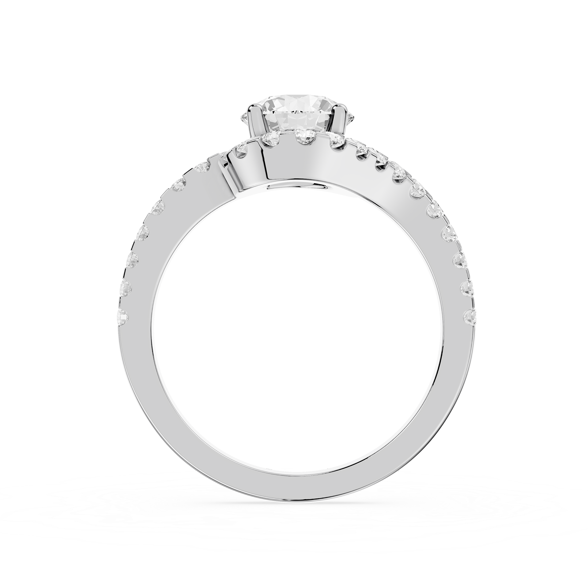 Silver ring with a diamond on a white background
