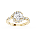 Gold ring with a large diamond and smaller diamonds on a white background