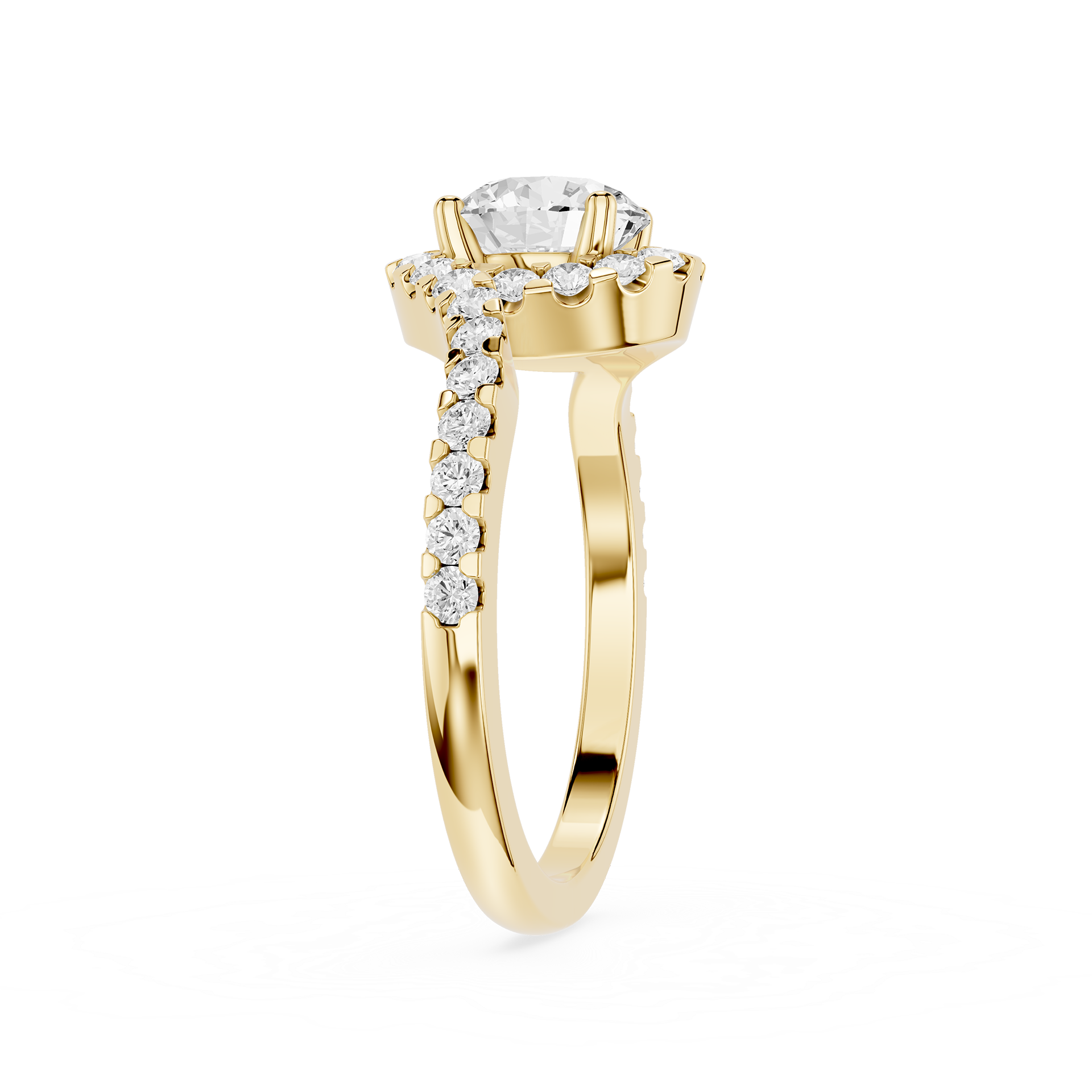 Gold ring with a diamond on a white background