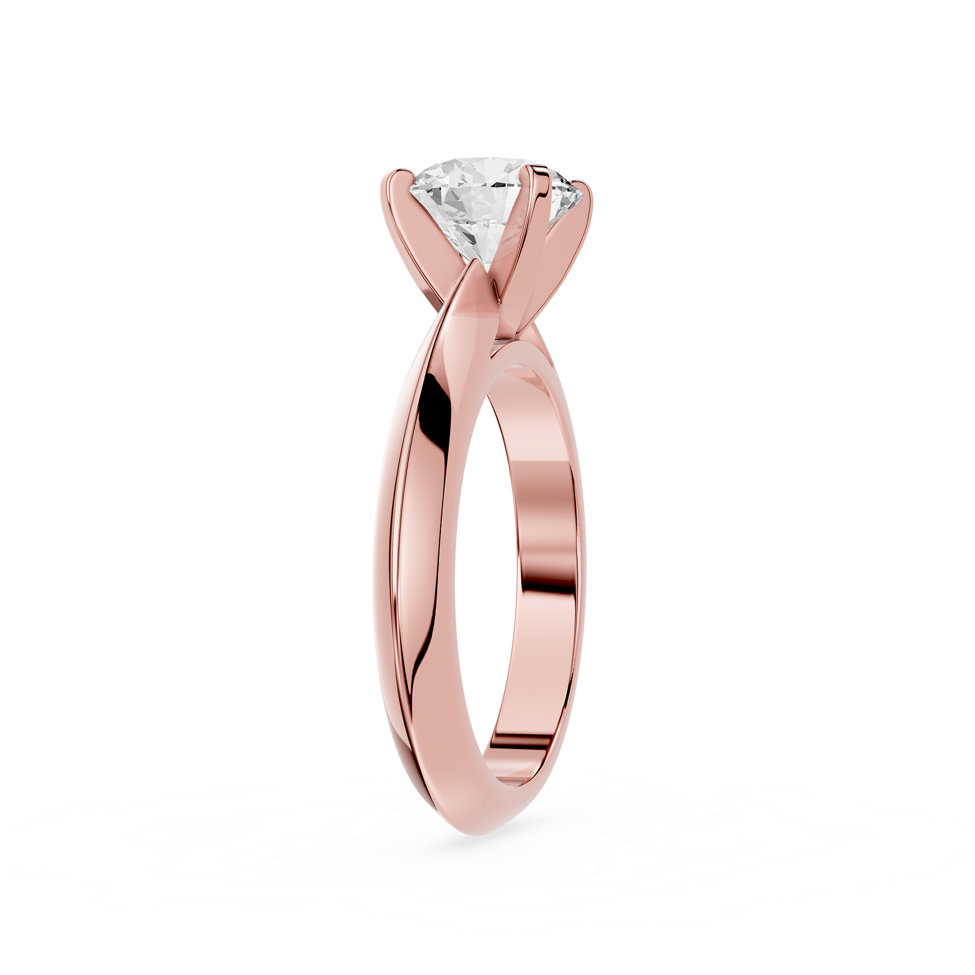 Rose gold ring with a diamond on a white background