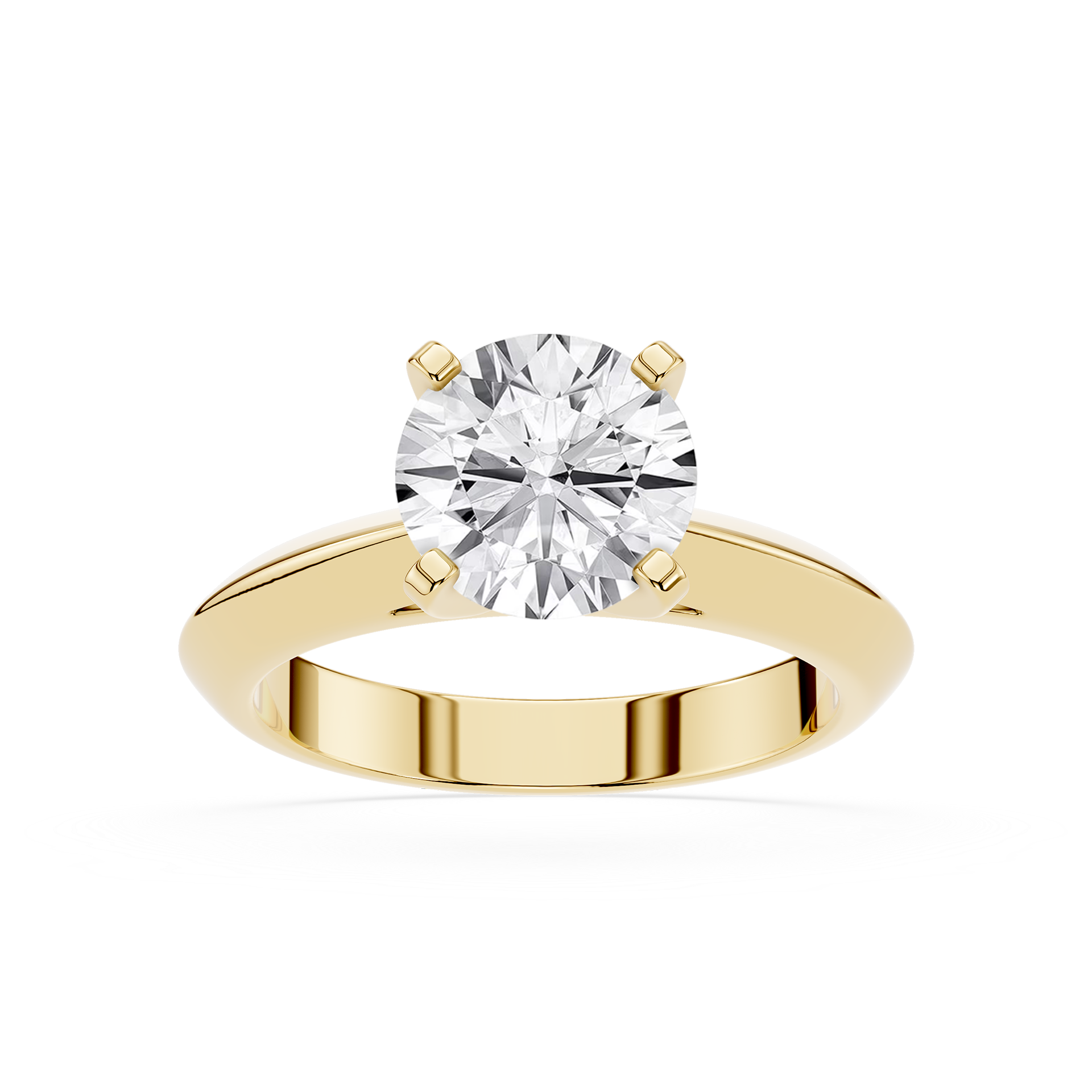 Gold ring with a large diamond on a white background