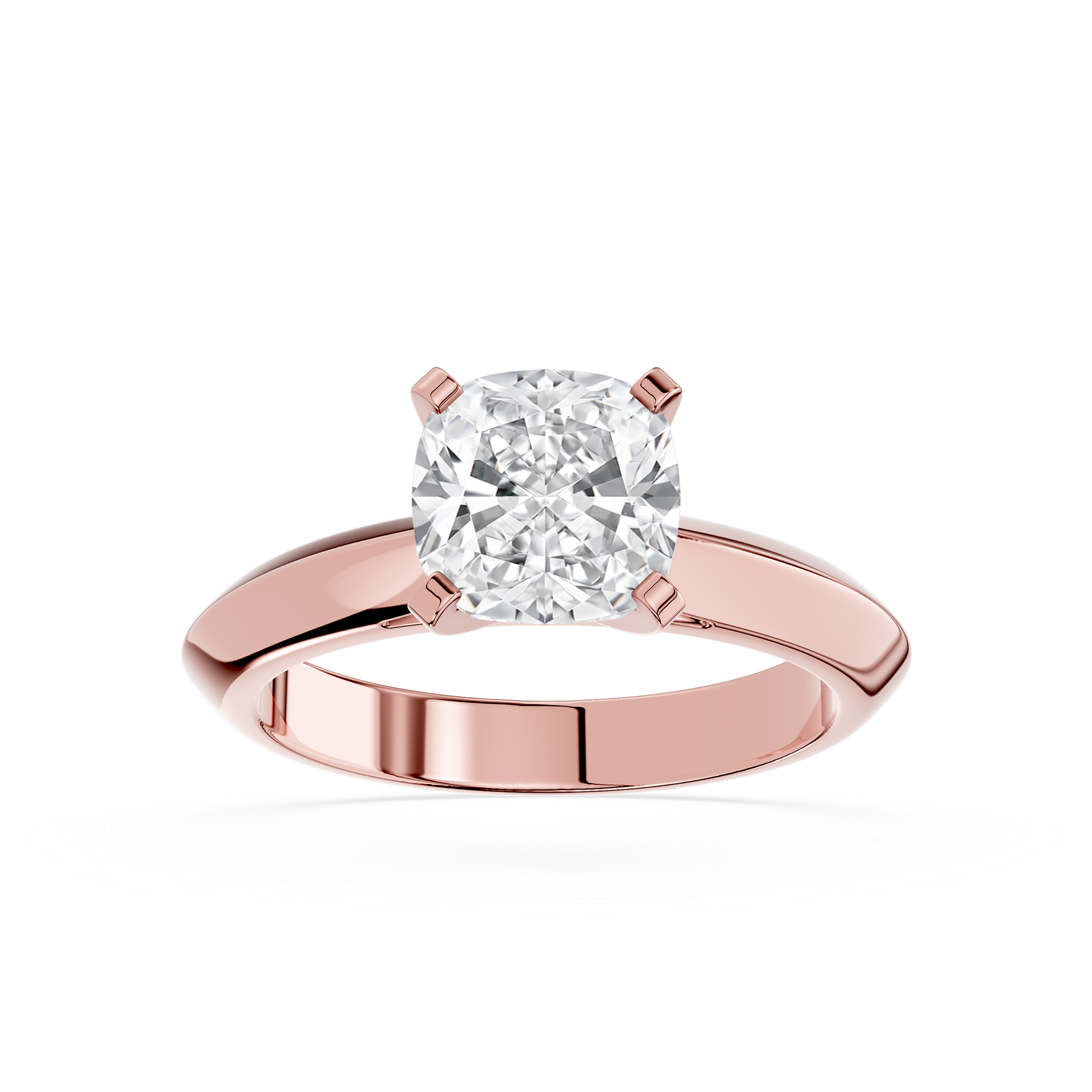 Rose gold ring with a large diamond on a white background