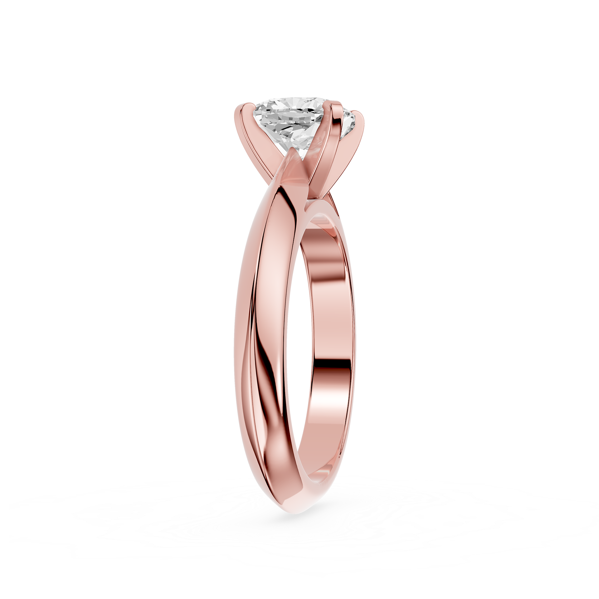 Rose gold ring with a diamond on a white background