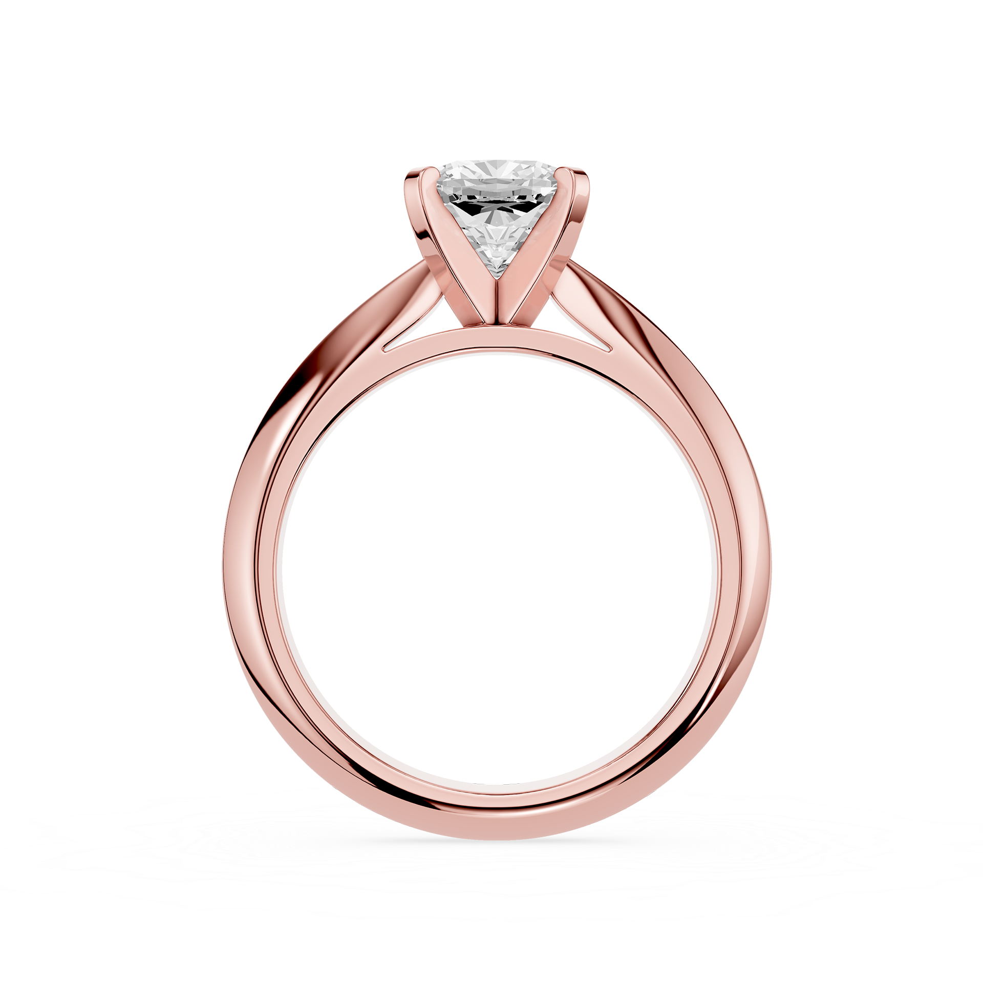 Rose gold ring with a diamond on a white background