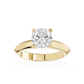 Gold ring with a large diamond on a white background