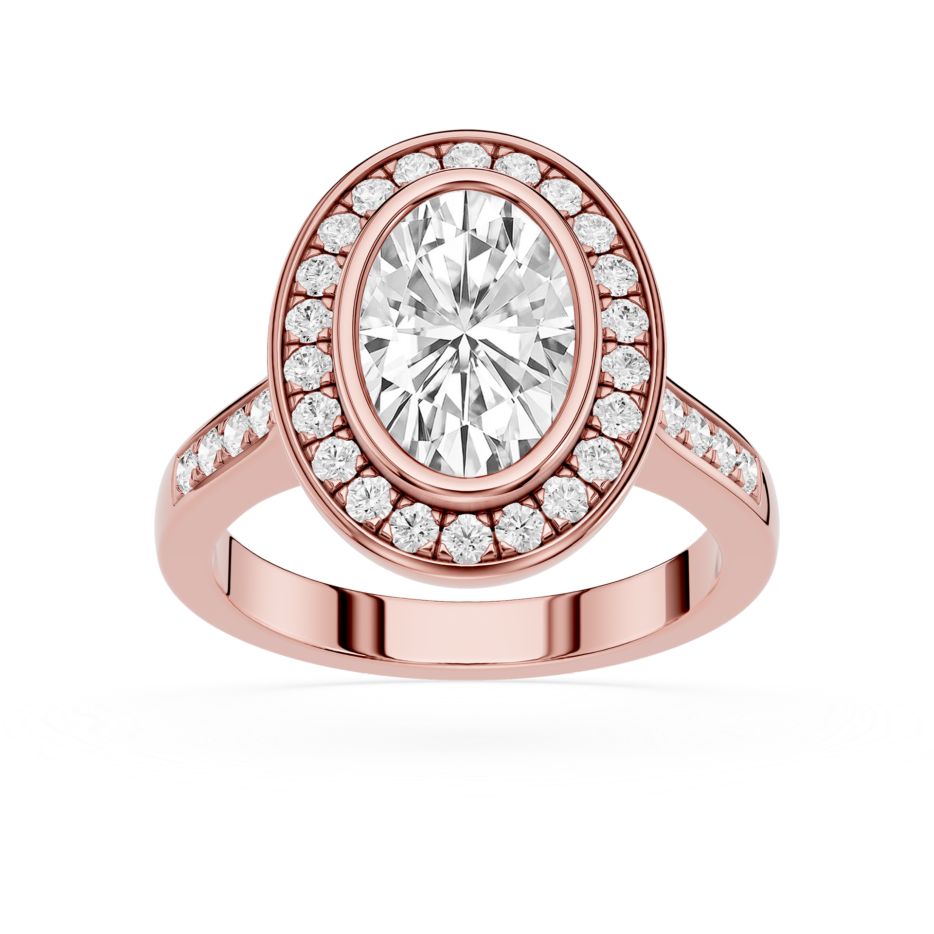 Oval Cut Lab Grown Diamond Bezel Halo Engagement Ring