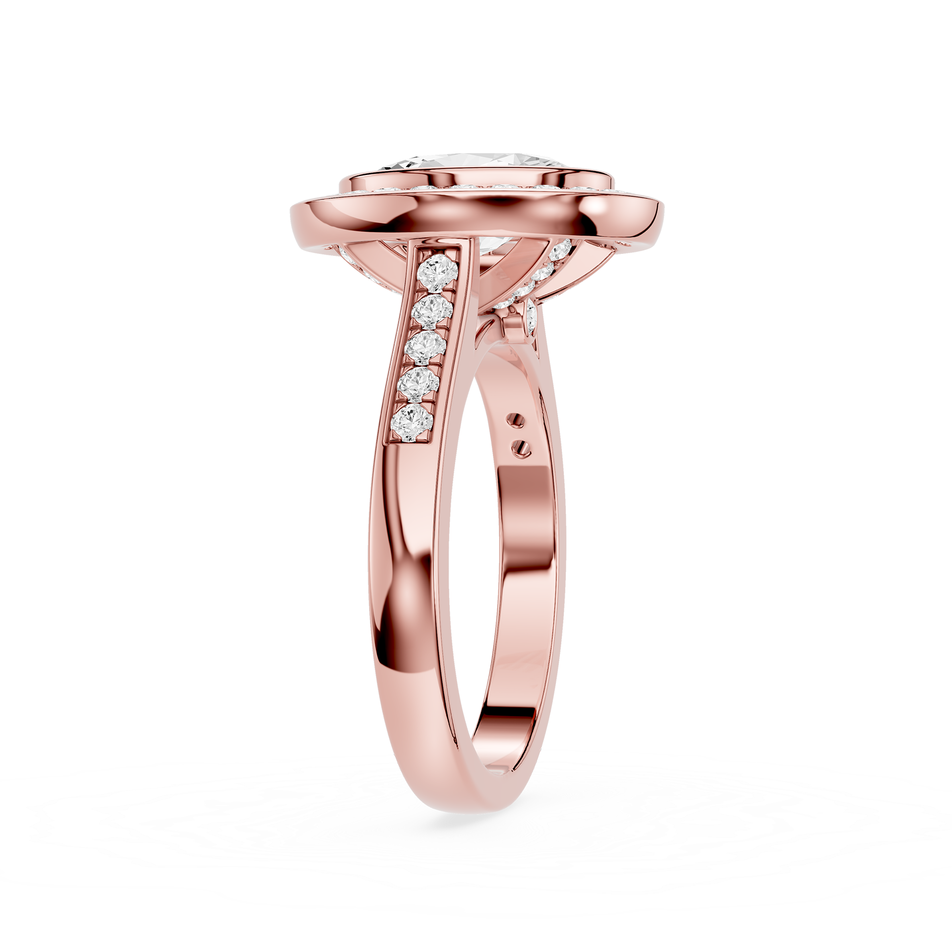 Oval Cut Lab Grown Diamond Bezel Halo Engagement Ring