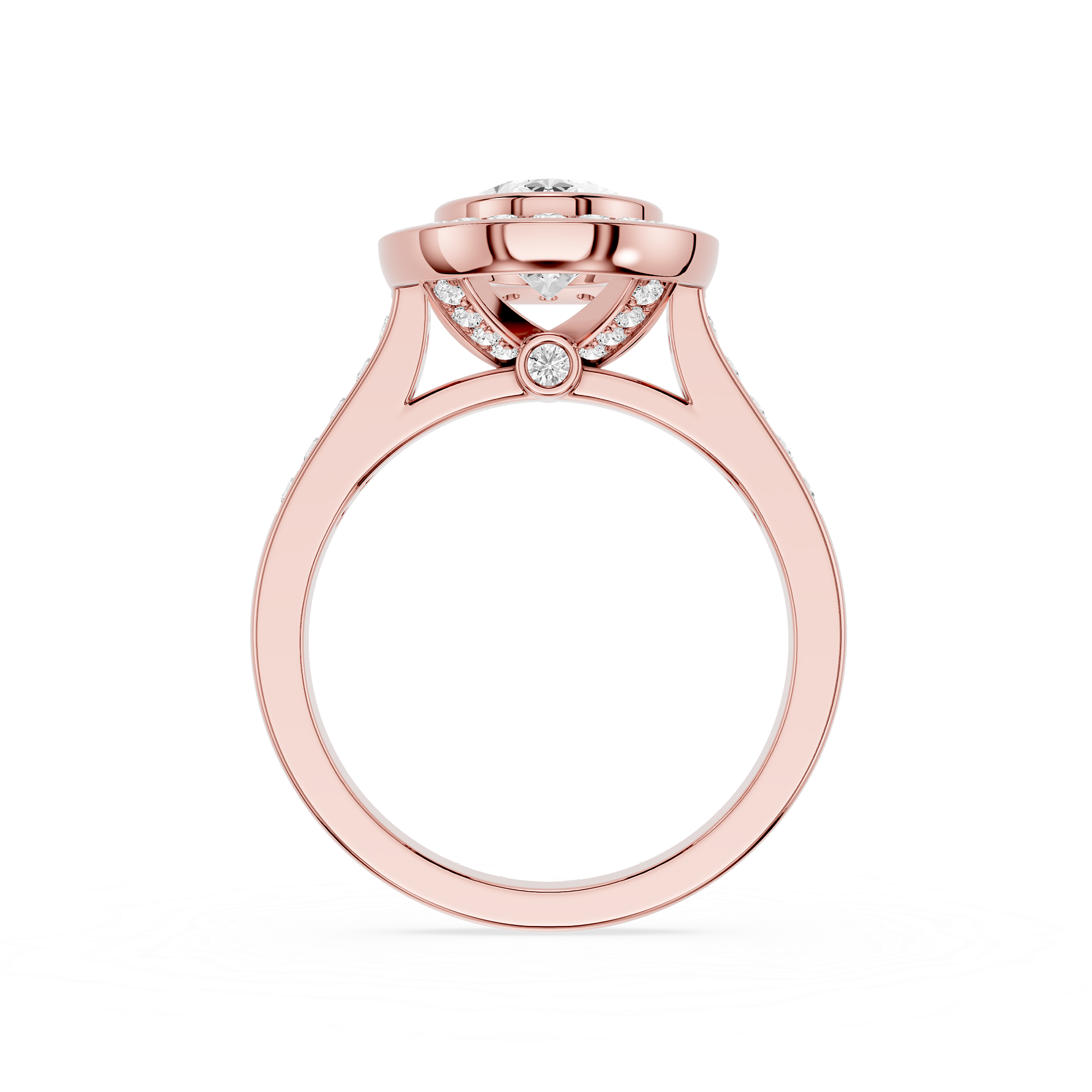 Oval Cut Lab Grown Diamond Bezel Halo Engagement Ring