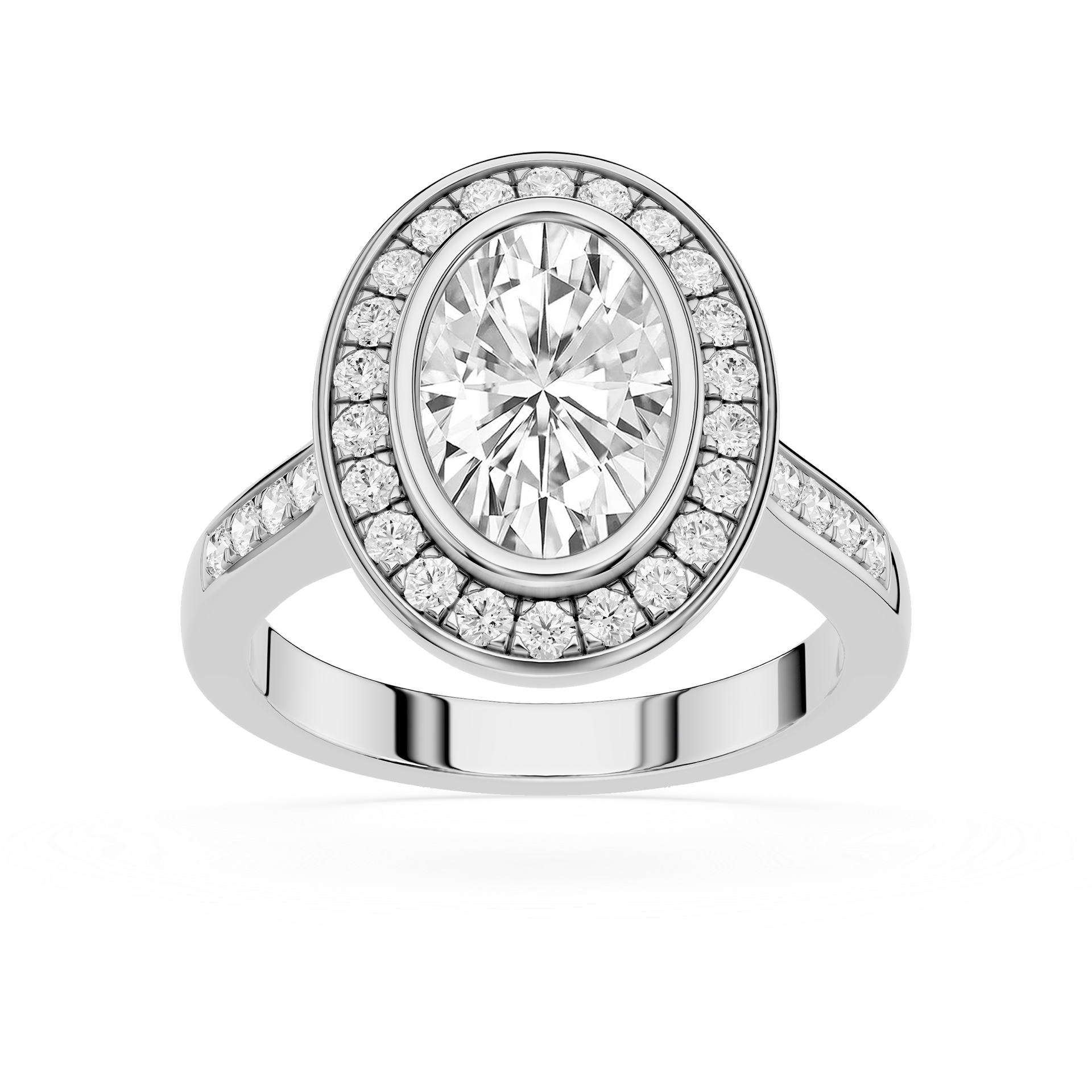 Oval Cut Lab Grown Diamond Bezel Halo Engagement Ring