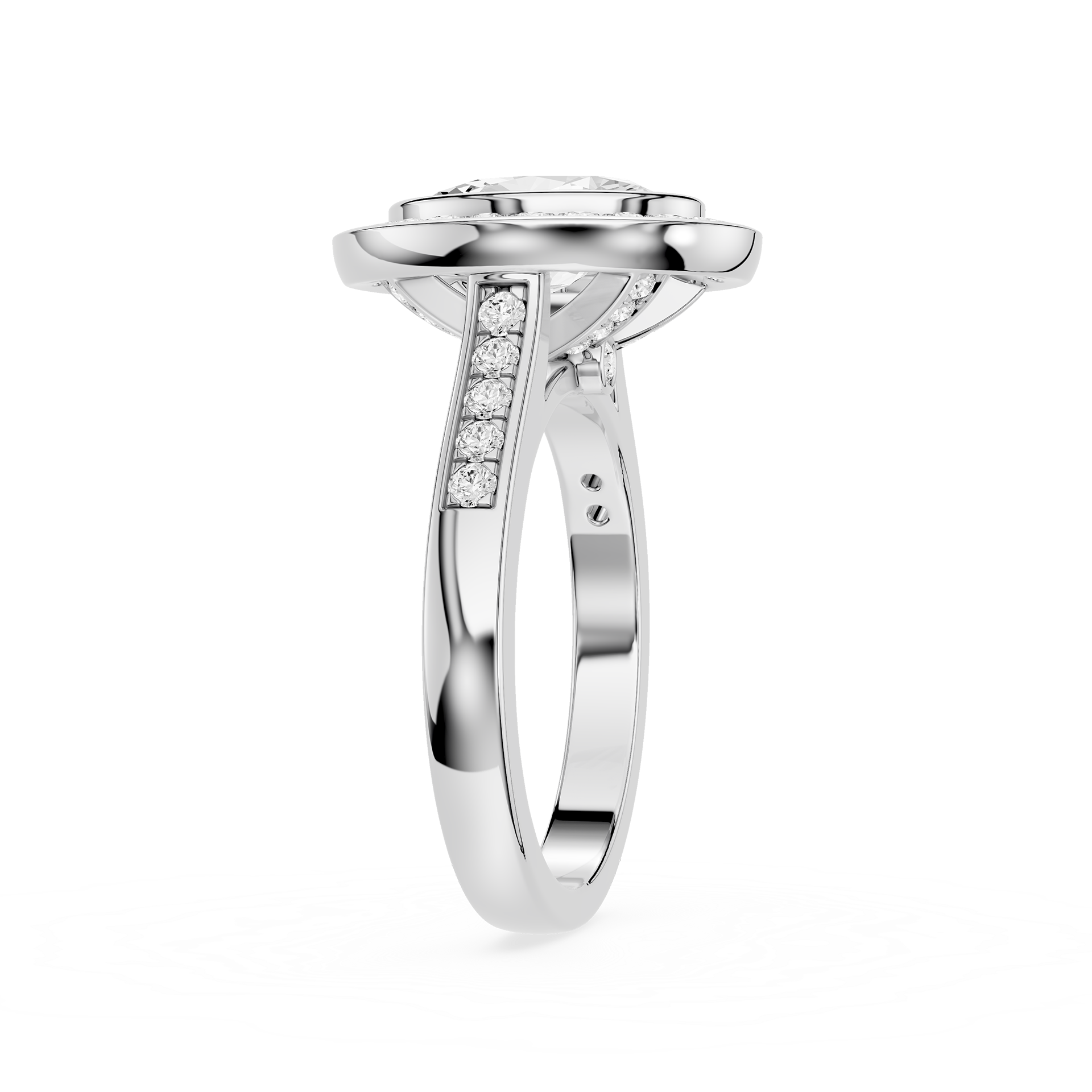 Oval Cut Lab Grown Diamond Bezel Halo Engagement Ring