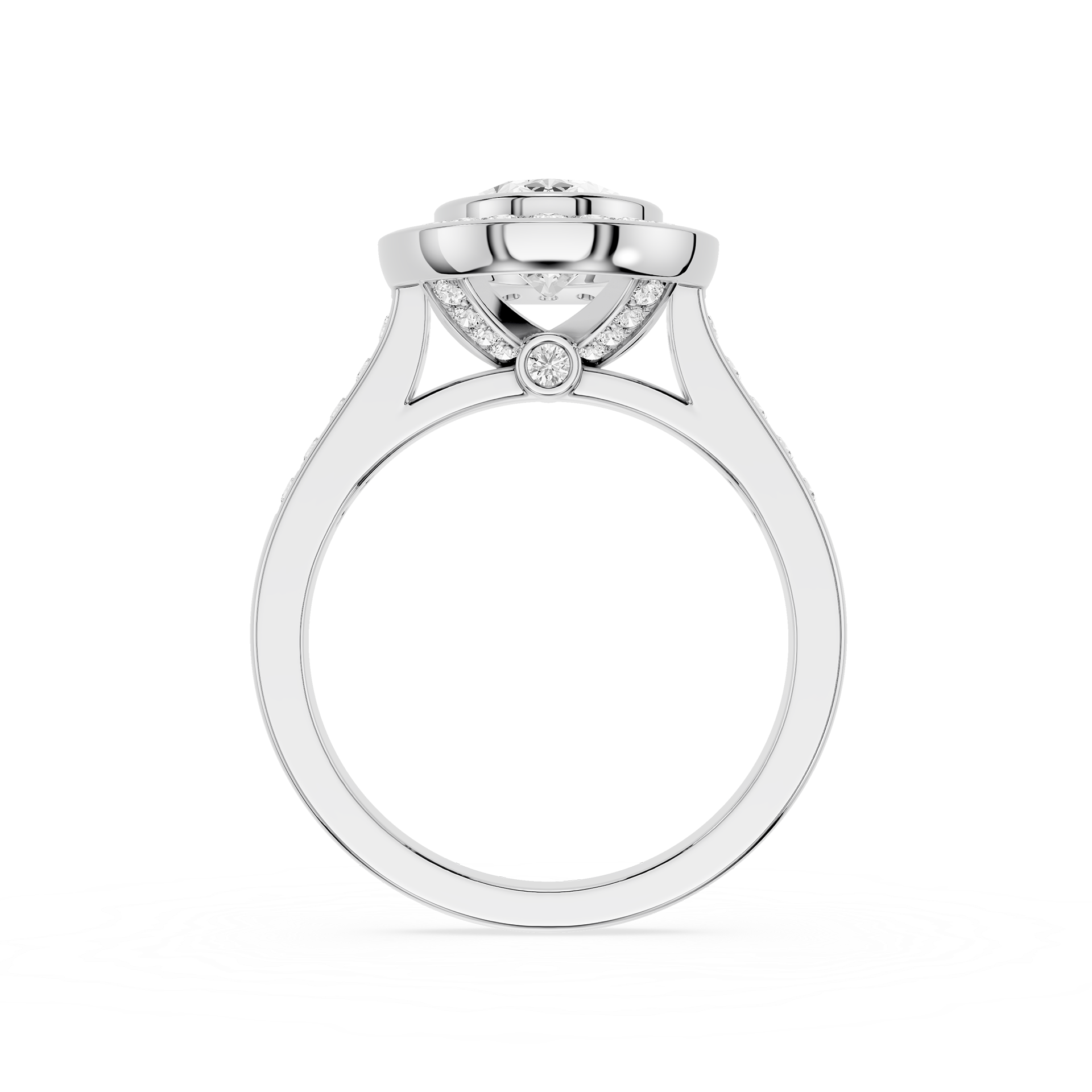 Oval Cut Lab Grown Diamond Bezel Halo Engagement Ring