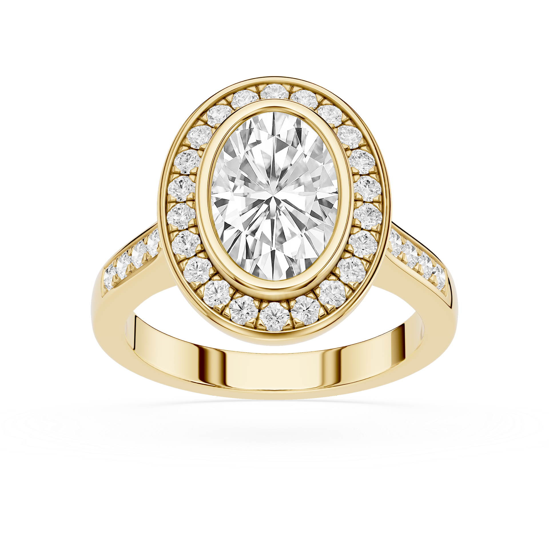 Oval Cut Lab Grown Diamond Bezel Halo Engagement Ring