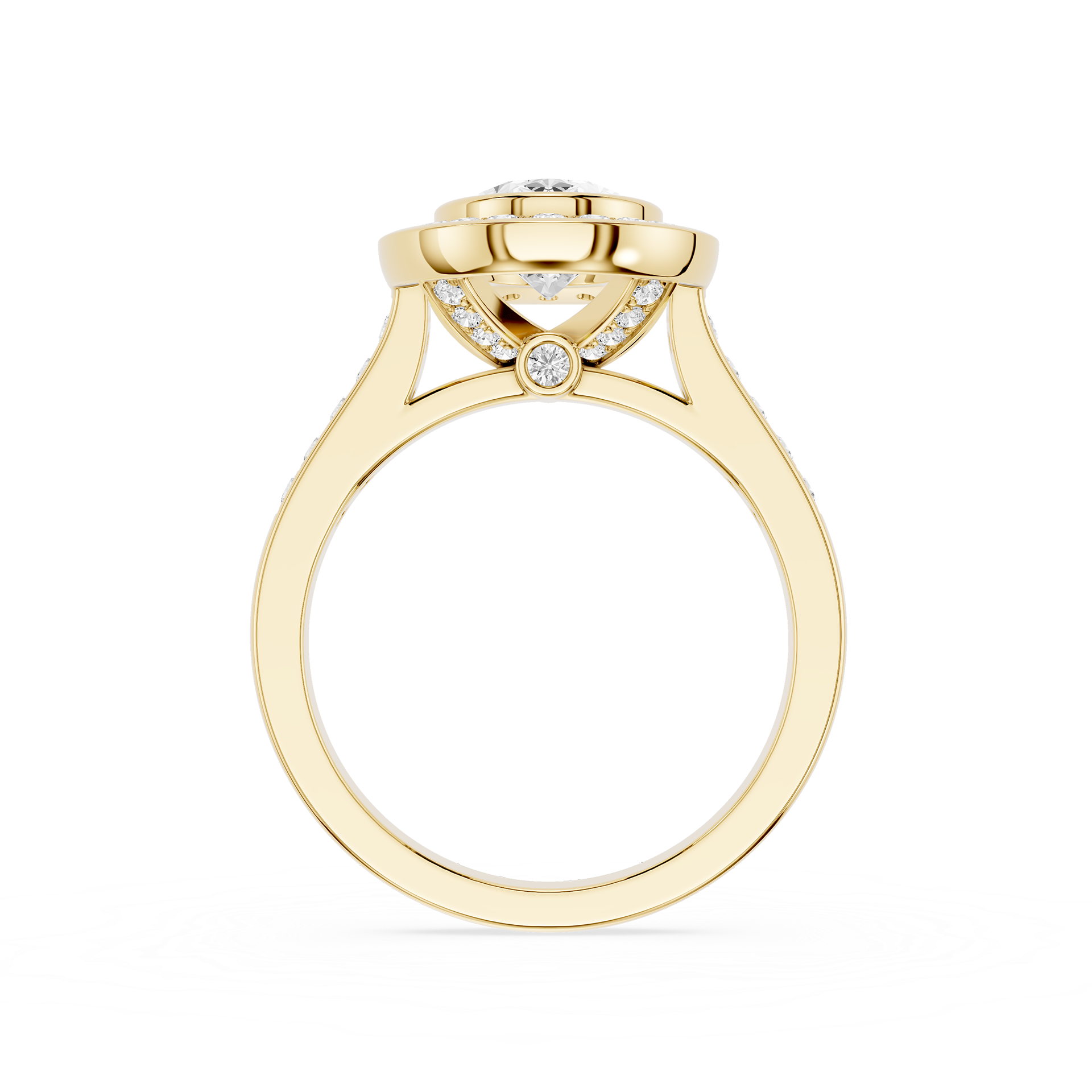 Oval Cut Lab Grown Diamond Bezel Halo Engagement Ring