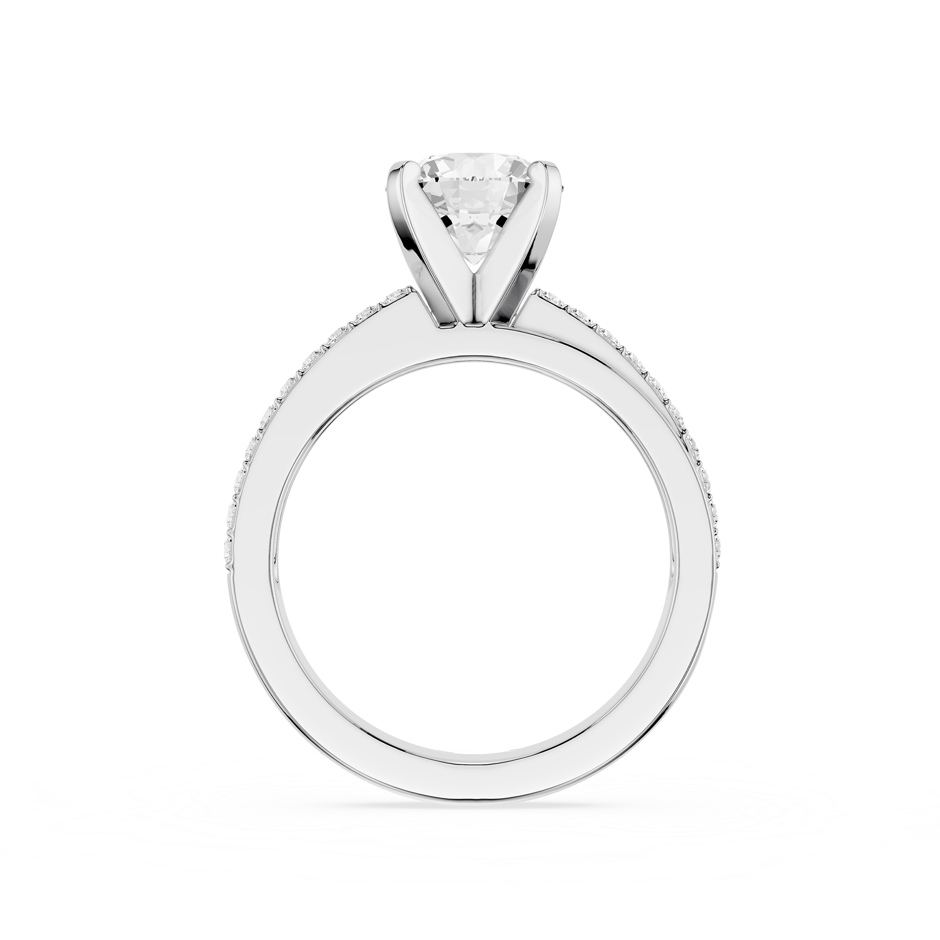 Round Lab Diamond Pave Solitaire Engagement Ring