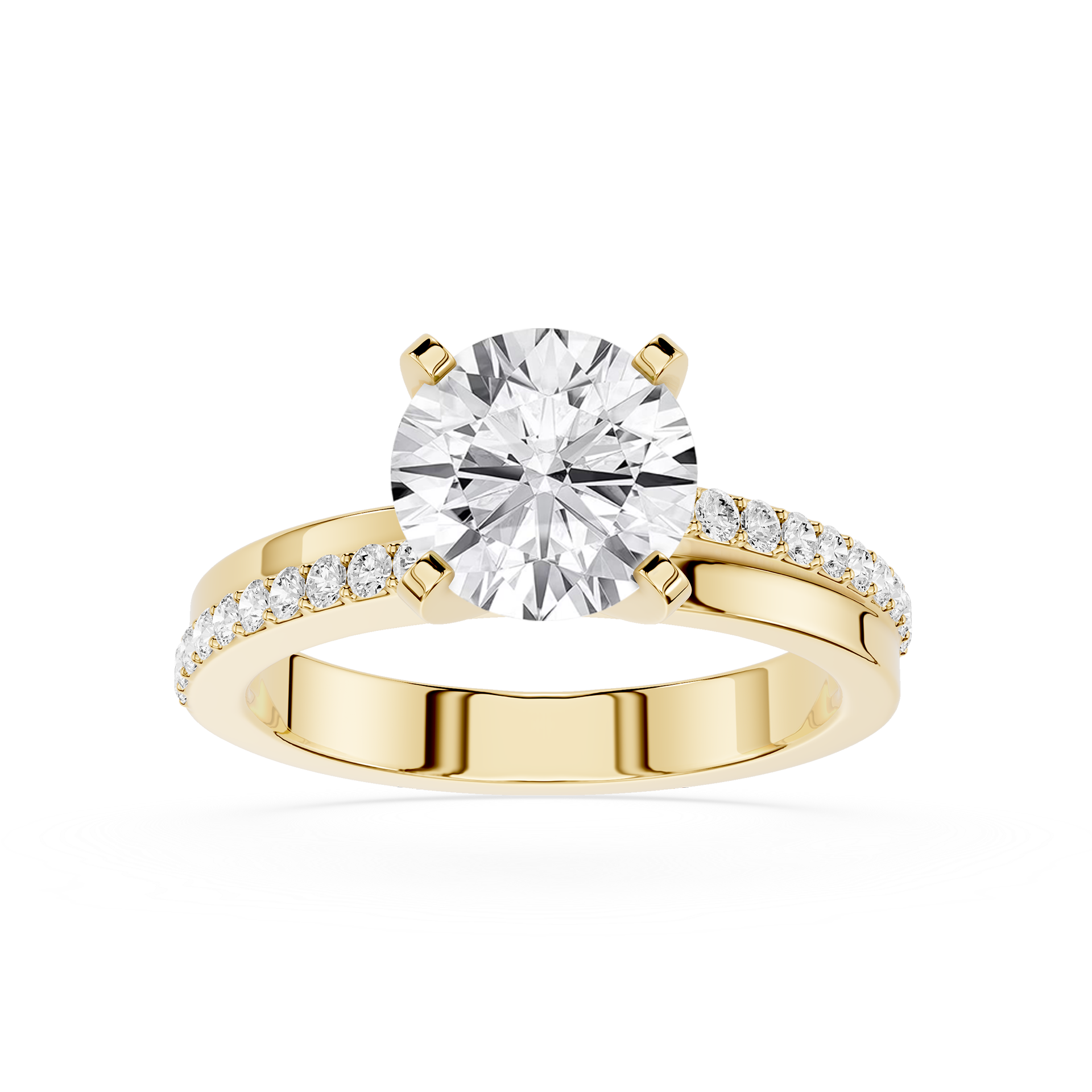 Round Lab Diamond Pave Solitaire Engagement Ring