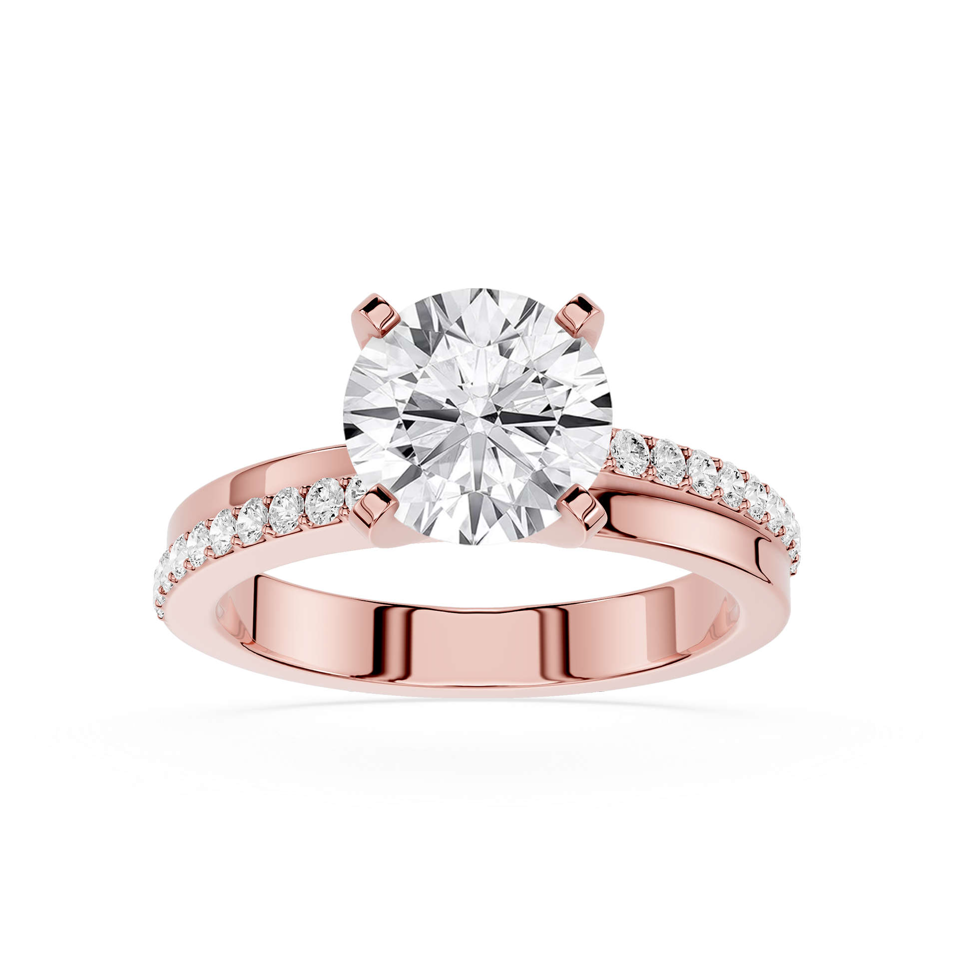 Round Lab Diamond Pave Solitaire Engagement Ring