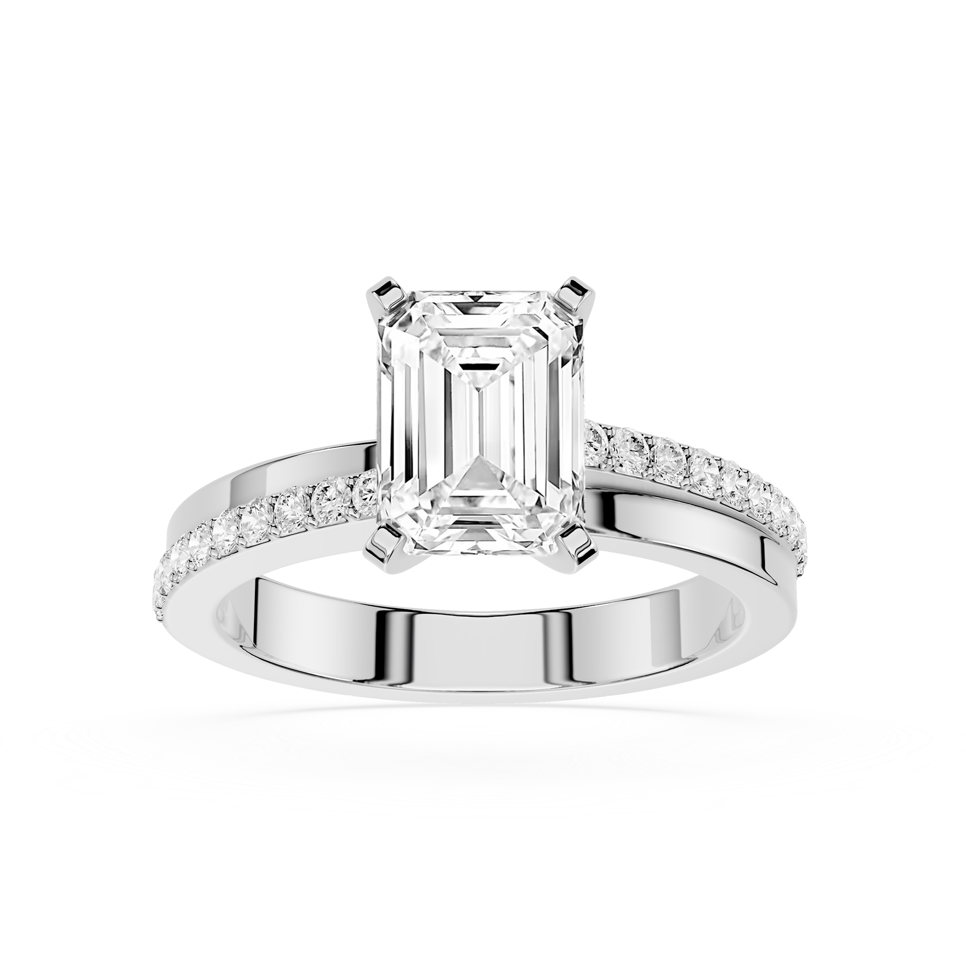 Emerald Lab Diamond Pave Solitaire Engagement Ring
