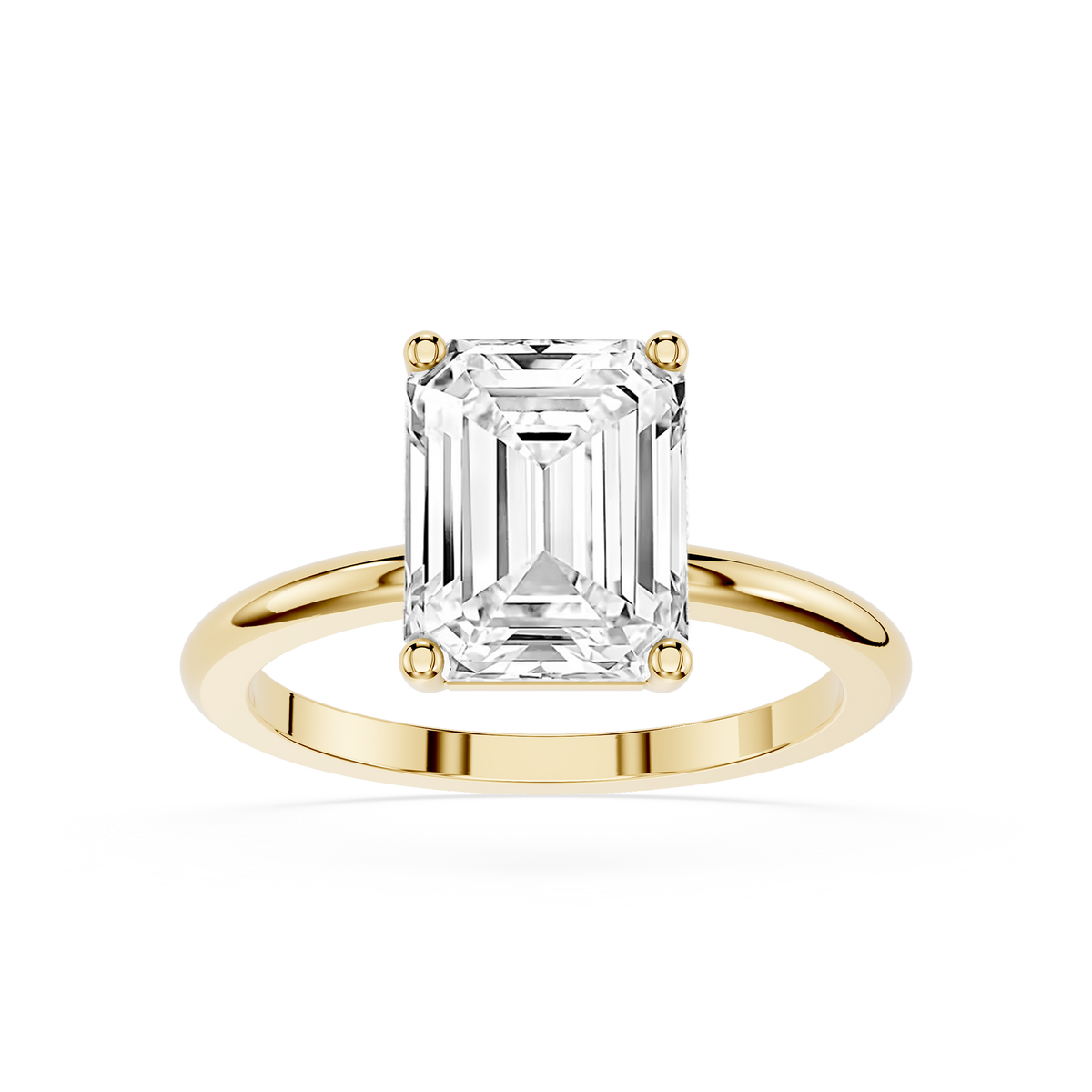 2.50-carat weight emerald-cut lab-grown diamond solitaire engagement ring for a woman.