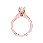 Rose gold ring with a diamond on a white background