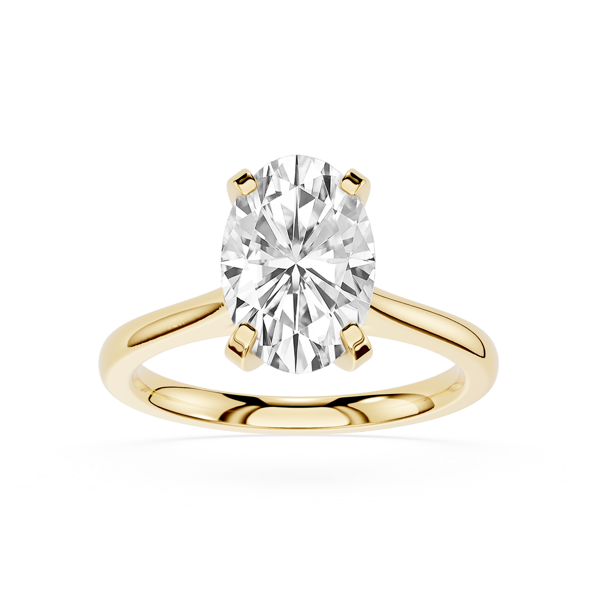 Gold ring with a large diamond on a white background